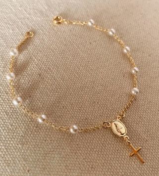 18K Gold Filled Peral Rosary Bracelet