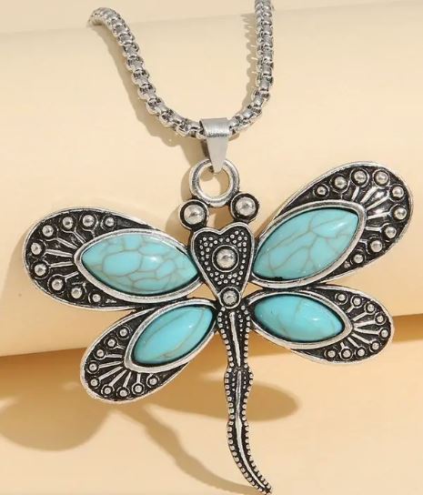 Dragonfly Turquoise Pendant Necklace