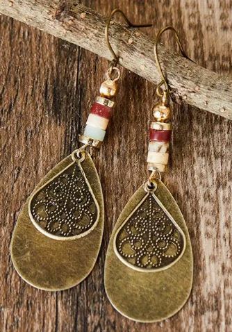 Drop Shape Carved Pattern Dangle Earrings